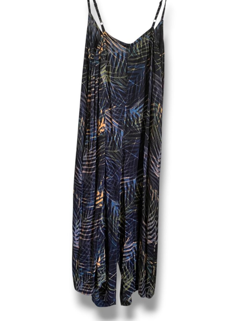 World Market Tropical Palm Harem Jumpsuit Black Boho S/M